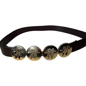 Mimi Di N 1982 Asian Chinese Vintage Gold Medallion Brown Belt Statement